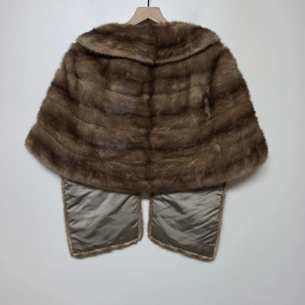 Vintage Platt Furs Mink Stole Cape‎ Brown Real Fur Wrap Jacket Shrug